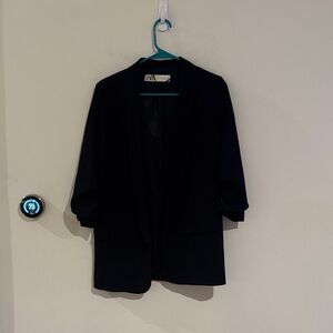 Zara Elegant Rouched Sleeve Black Blazer